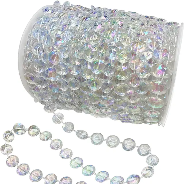 99Ft Crystal Beads Garland Strand, Iridescent Clear Acrylic Diamond Beads String