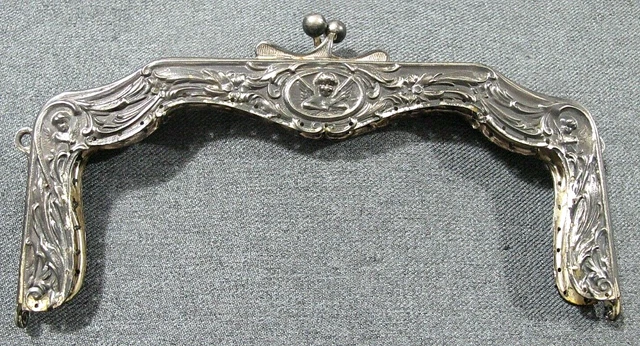 Antique Cupid Angels Flowers & Leaves Silvertone Metal Purse Frame