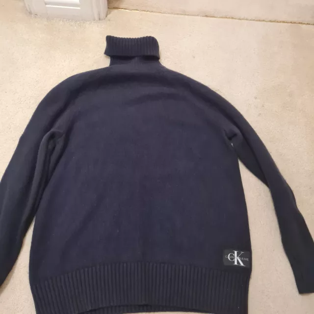 Calvin Klein Mens Wool Turtleneck Sweater - Navy - Small