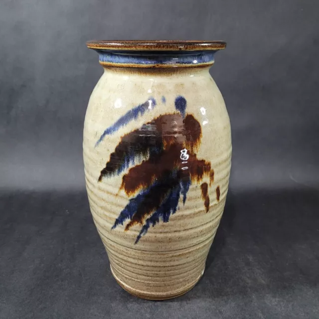 Studio Art Pottery Vase Stoneware Wheel Thrown Artist Signed 11" tall