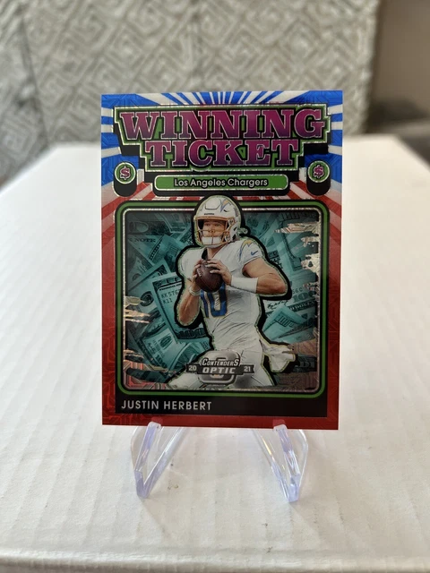 2021 Contenders Optic Winning Ticket Justin Herbert red white blue /13 Chargers 