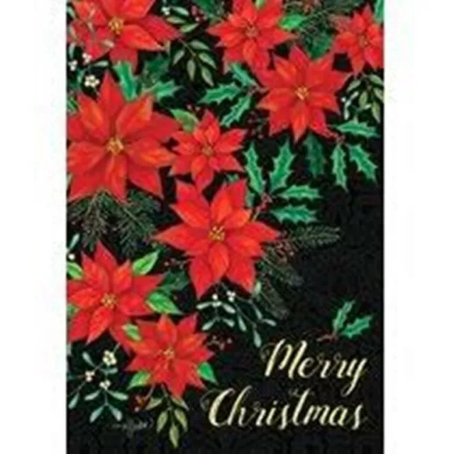Merry Christmas Red Poinsettias Garden Flag 12"x18", Custom Decor, 2 Sided