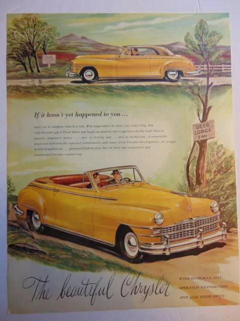 1946 Yellow CHRYSLER CONVERTIBLE vintage art print ad