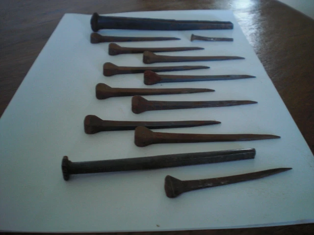 13 Antique Authentic Square Nails- assorted 1 1/4"- 4 1/4" 3