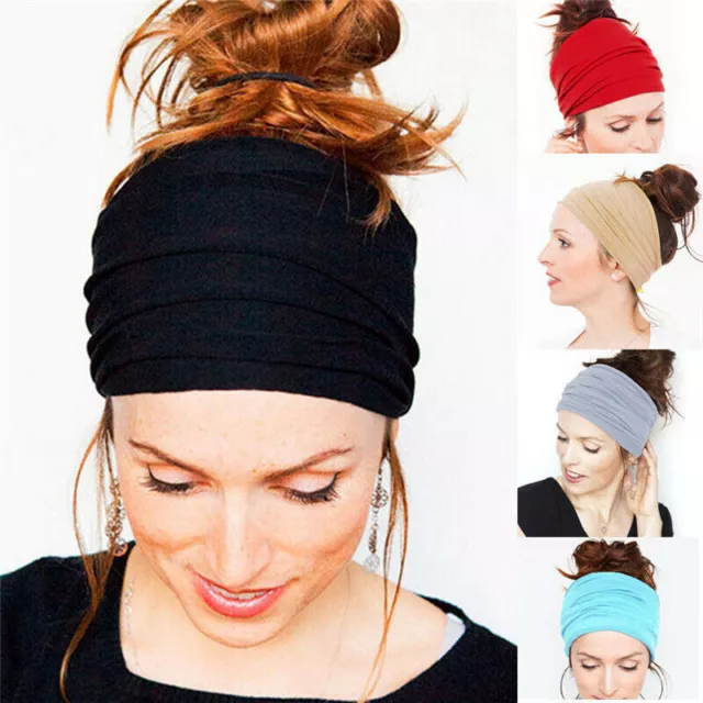 Women Soft Elastic Stretch Wide Hairband Yoga Headband Turban Running Head Wrap