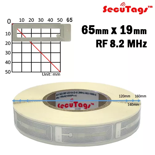 EAS CLEAR SILVER COSMETIC RF 8.2 MHz SOFT LABEL TAG 19X65MM CHECKPOINT 1000PCS