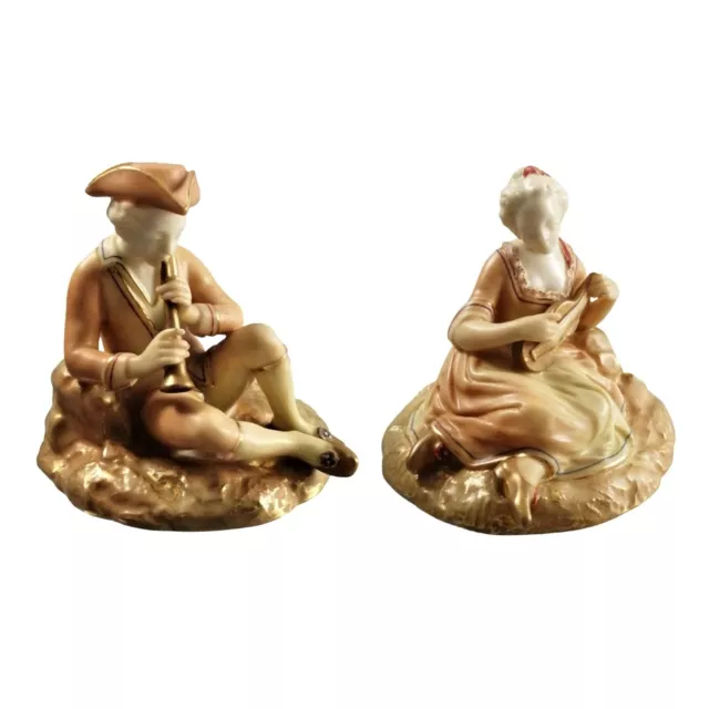 Un Par De Royal Worcester Porcelana Figuras De Músicos, 1913