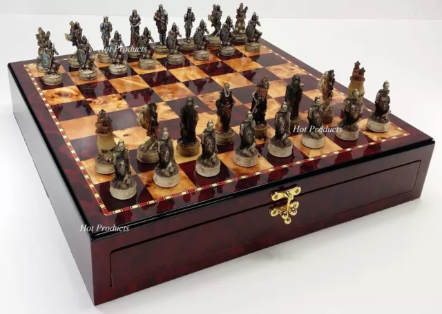 Skeleton Slayer Gothic Fantasy Skull Chess Set W 17" Cherry Color Storage Board