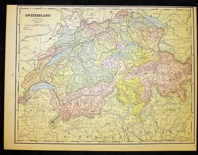Antique Map 1889 Austria or Switzerland 11" x 14½"