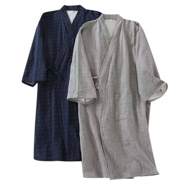 Cotton Color Woven Japanese Kimono Robe Men's Thin Sweat Robe Nine Point Sleeve