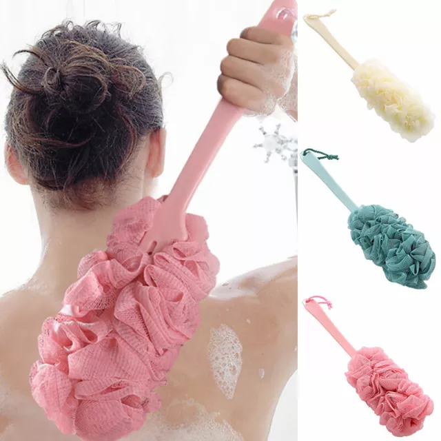 Long Handle Bath Brush Soft Mesh Sponge Back Scrubber Body Puff Shower Loofah