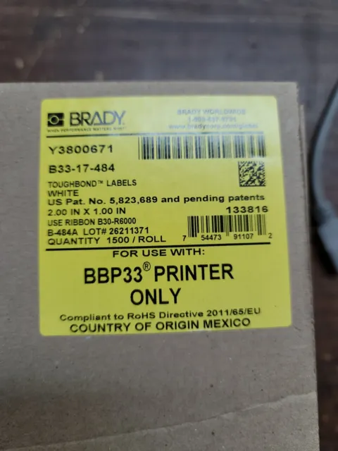 Brady B33-17-484 / B3317484 (Brand New) Bbp33 Roll 1500