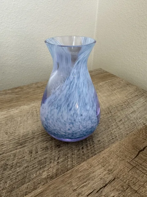 Vintage Caithness Bud Vase Blue Swirl Crystal Glass 4.5”