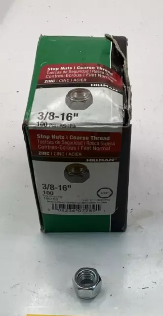 (Qty 100) Hillman 3/8-16" Stop Nuts Course Thread 180153 Zinc