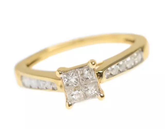 9ct Gold 0.5tcw Diamond Ring Princess Cut Gemstone Engagement Ring UK Size L