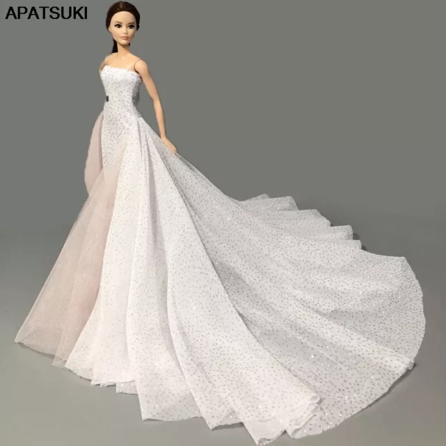 White High Fashion Wedding Evening Party Gown Dress for 1/6 Barbie Doll Toys