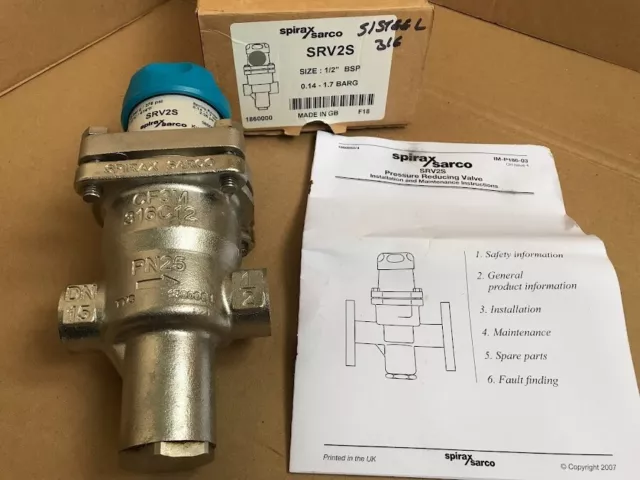 Spirax Sarco SRV2S Stainless Steel Pressure Reducing Valve 1/2” BSPT 0.14-1.7bar