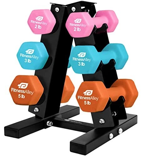 3 Tier Rack & 2lb, 3lb,5lb Neoprene Dumbbells - Free Weights Hex Hand Weights