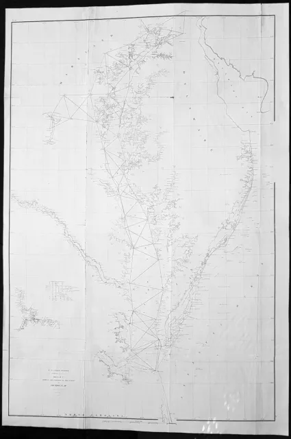 1855 US Coast Survey, Bache Large Antique Map Chesapeake Bay Virginia & Delaware