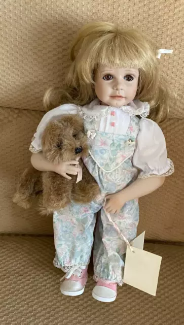 Jane Zidjunas Heritage Collection Jennifer & Dog Hamilton Porcelain Doll NIB