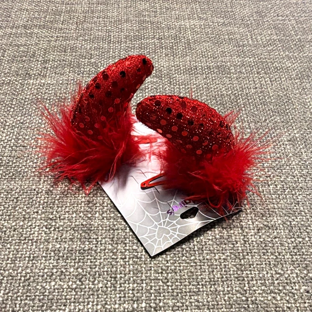 RED SEQUINNED FEATHER Devil Horns Headband Costume Headpiece (Pair) £3. ...
