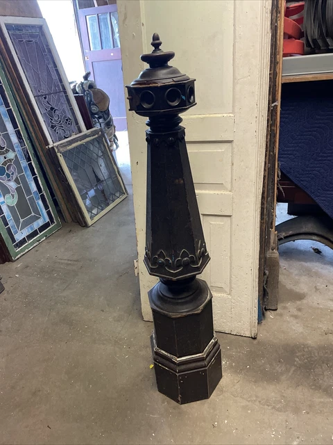 Bova antique Victorian walnut Newell post 51H by 11 inch base carved
