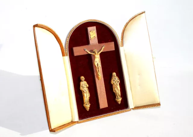 Triptyque Religieux, Icone Reliquaire Crucifix Jesus Christ Croix Joseph Marie