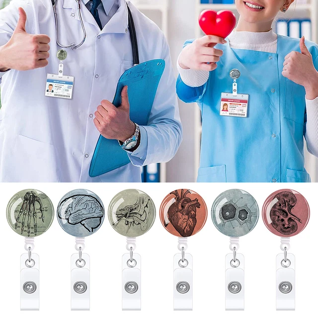 Porte-badge Rétractable Avec Motif Anatomie (cœur, Poumon, Cerveau) - Longueur 60,5 Cm - Pour Professionnels De Santé