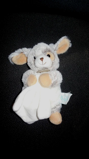 doudou peluche mouchoir blanc chien marron chiné Flocons BABY NAT 15cm