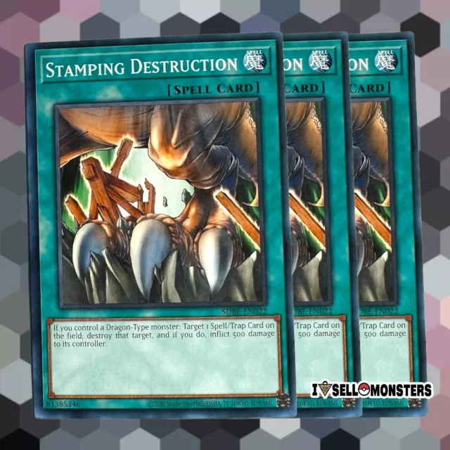 Yugioh! 3x Stamping Destruction - SDBE-EN022 Yu-gi-oh! x3 UNLM ED NM - FAST SHIP