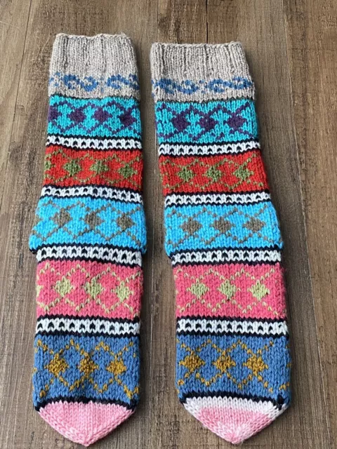 Colorful Turkish Long Wool Socks Hand Knitted Legwarmers for Woman High Knee