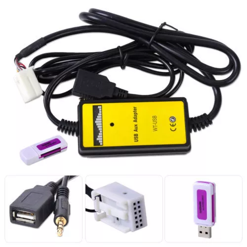 12Pin Car Music CD Interface Adapter Audio 3.5mm AUX USB Input Cable for VW Audi