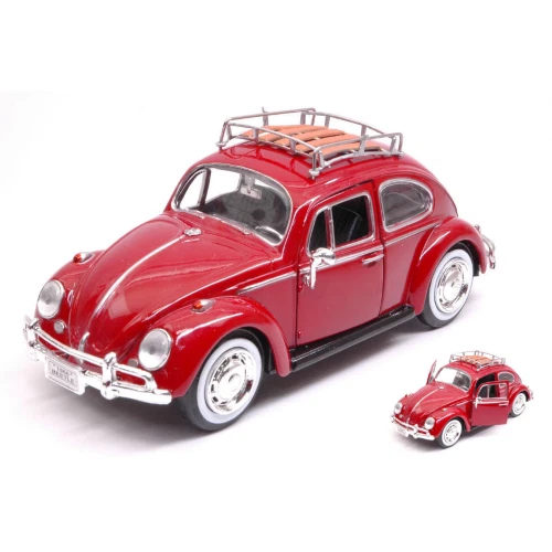 VW BEETLE WITH TOP LUGGAGE RACK 1959 RED 1:24 MotorMax Auto Stradali Die Cast