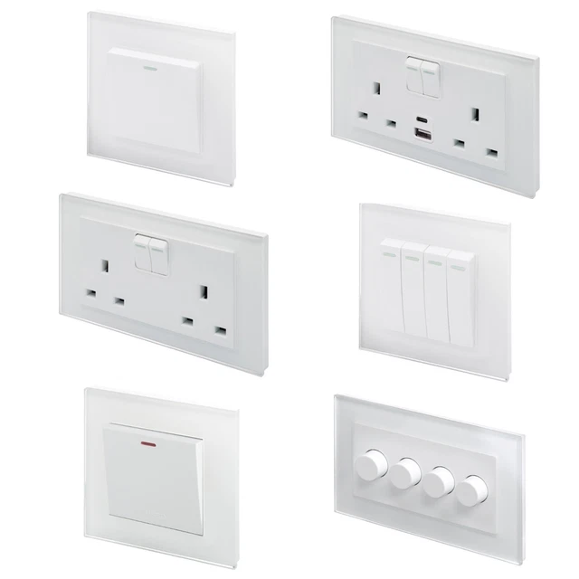 RETROTOUCH WHITE GLASS PG Light Switches, Plug Sockets, Dimmers, Cooker