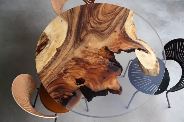Wood And Clear Epoxy Resin Round Coffee, Dining, Center, Flower & End Table Top