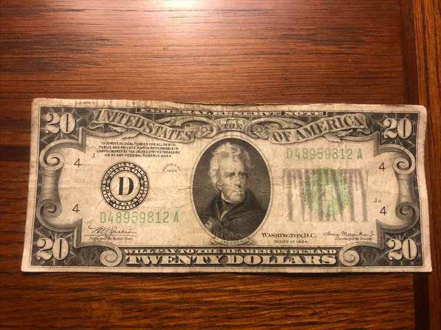 1934 20 Dollar Federal Reserve Note: Federal Reserve Bank Of Cleveland Ohio