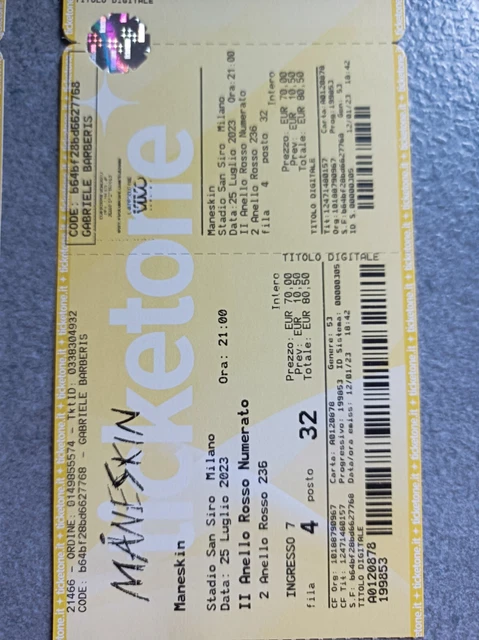 due biglietti concerto maneskin milano 25 luglio  2023 2
