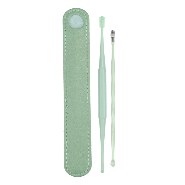 Juego de 2 herramientas de limpieza de cerumen juego de herramientas portátiles con estuche de cuero sintético