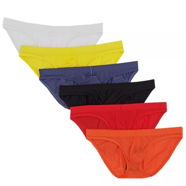 6 Pack Men's Sexy Underwear Briefs Bikini Low Rise Solid ice silk Underpants