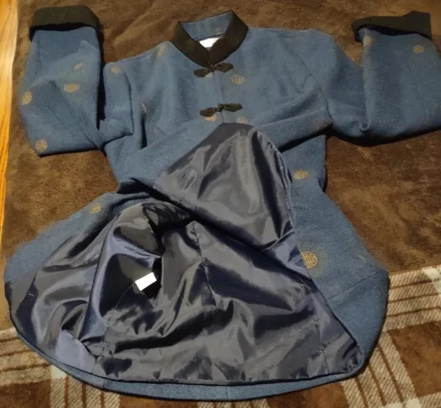 Blazer de lana totalmente forrado estilo oriental azul y negro talla M para mujer 2