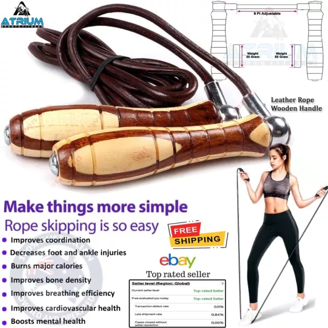 Buy 1 Get 1 Free Leather Skipping Jumping Rope Wooden handle skipping Jump Ropes 2