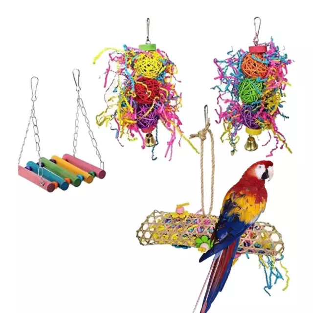 4pcs Parrot Hanging Swing Bird Cage Toys Pet Parakeet Cockatiel Budgie Toys