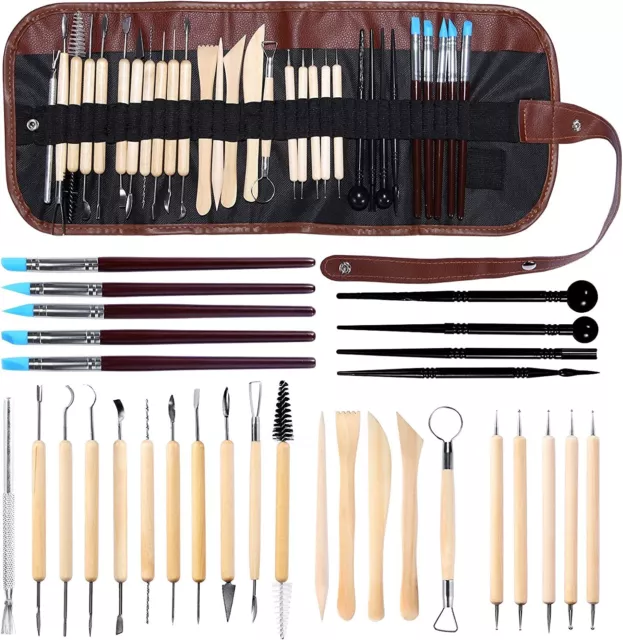 Set di Pennelli Raschietti per Scultura Kit 30pz Strumenti per Ceramica Argilla