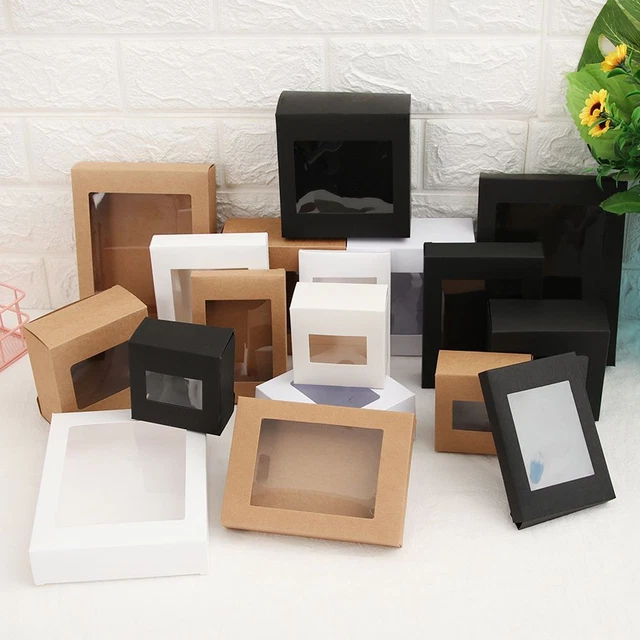 Kraft Paper Candy Wrapping Bag Cake Package Paper Gift Box Clear PVC Window
