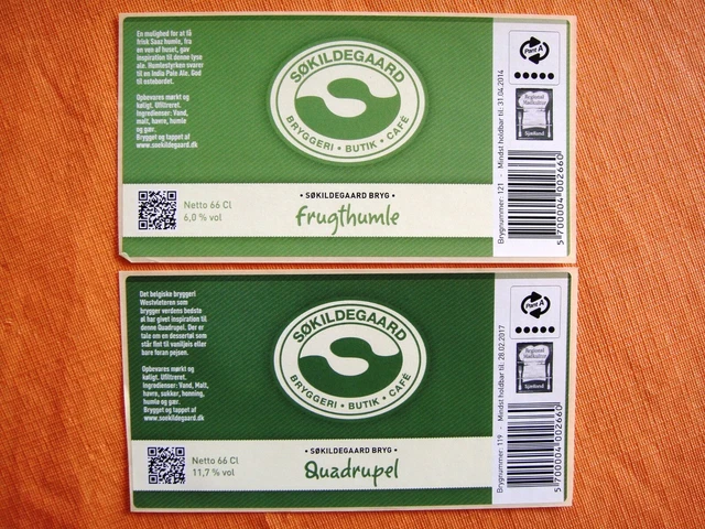 2x Danish microbrewery beer labels - Sokidegaard Bryggeri - DENMARK