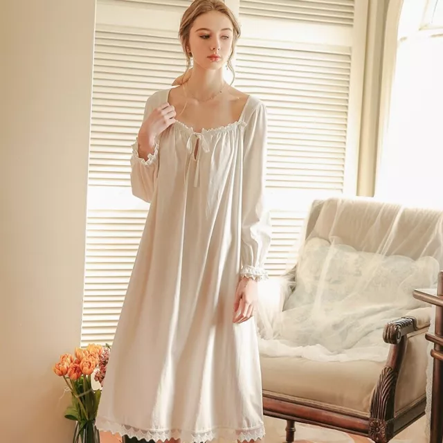 Lady Girl Princess Nightdress Nightgown Sleepwear Lace Ruffle Loose Cotton Dress