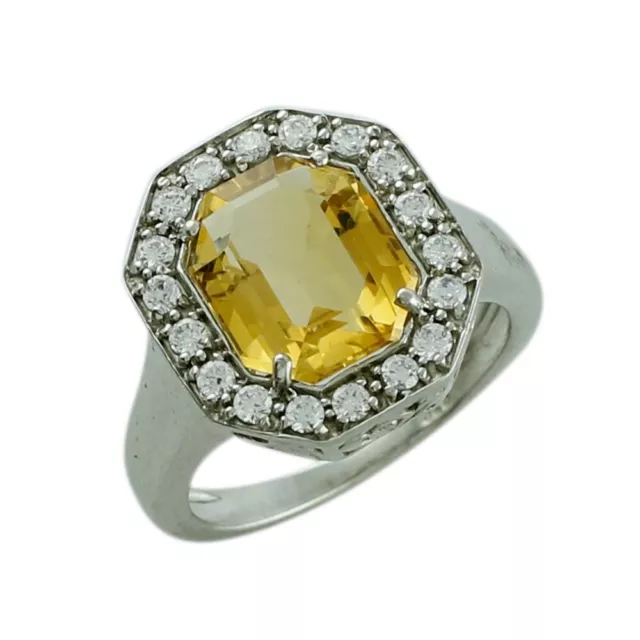 GIFT FOR WOMEN Jewelry Cocktail Ring Size 7 18k White Gold Citrine ...
