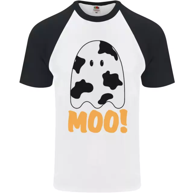 Moo Divertente Mucca Fantasma Halloween Inquietante Uomo S/S Baseball T-Shirt