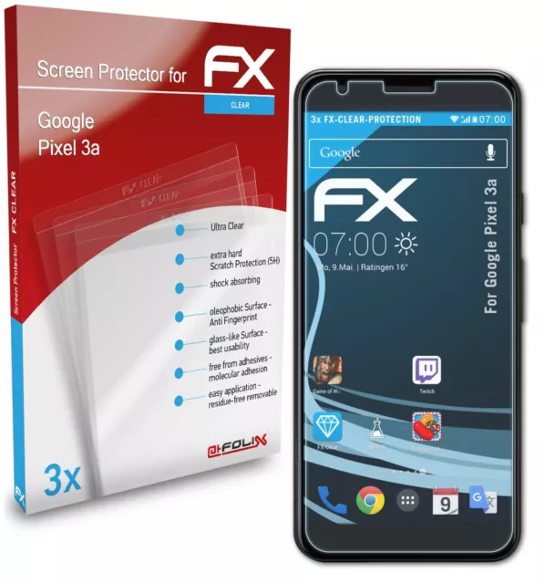 atFoliX 3x Screen Protection Film for Google Pixel 3a Screen Protector clear