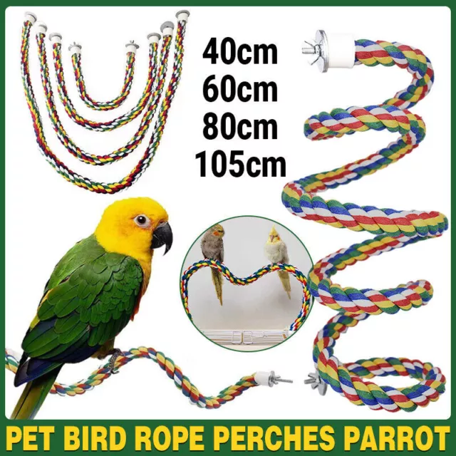 Pet Bird Rope Perches Parrot Colourful Cage Comfy Perch Bungees for Birds Toy AU
